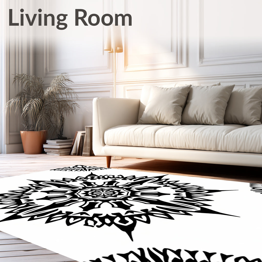 Black Gothic Sunburst Mandala Rug