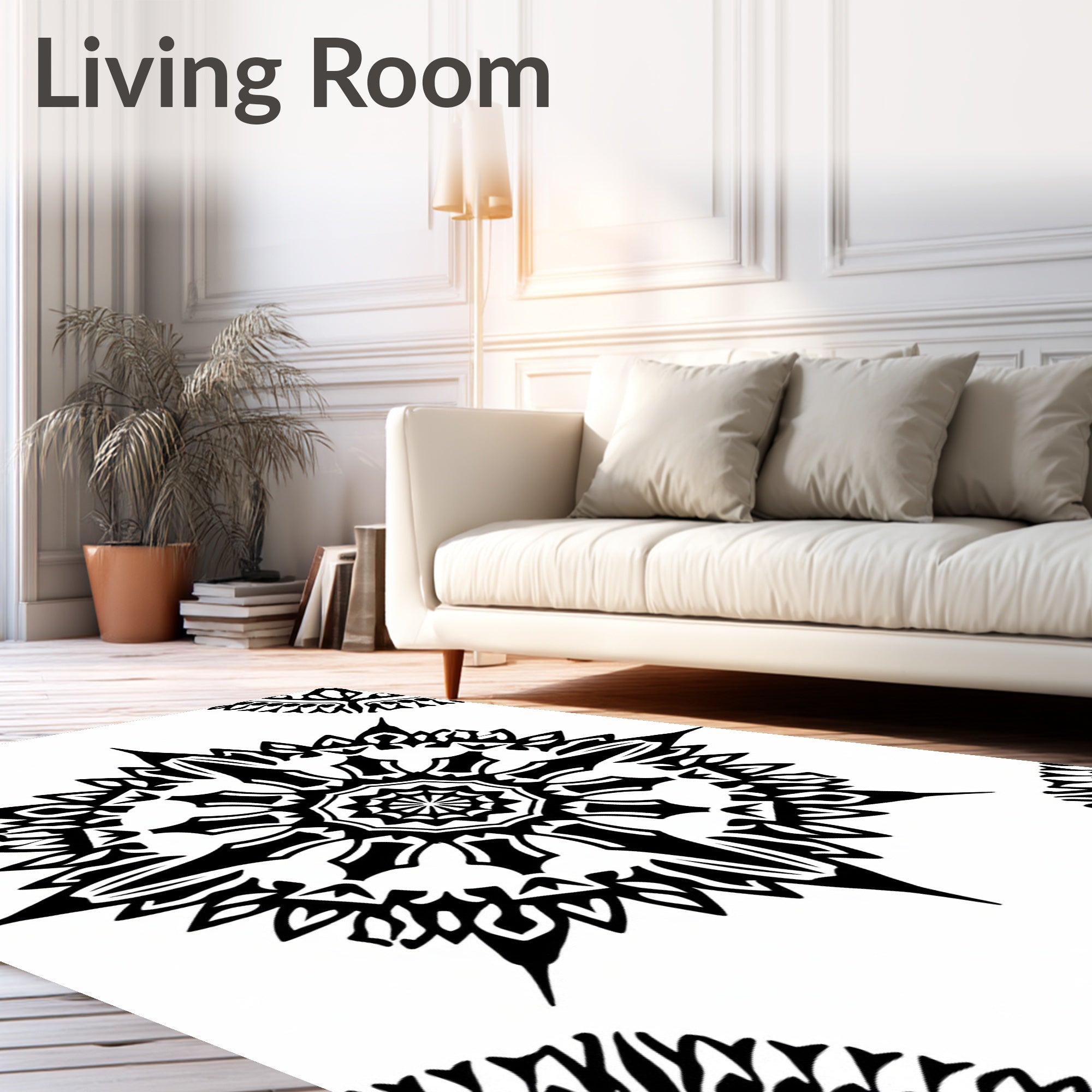 Black Gothic Sunburst Mandala Rug