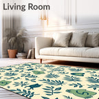 Whimsical Teal Creatures Leafy Garden Rug