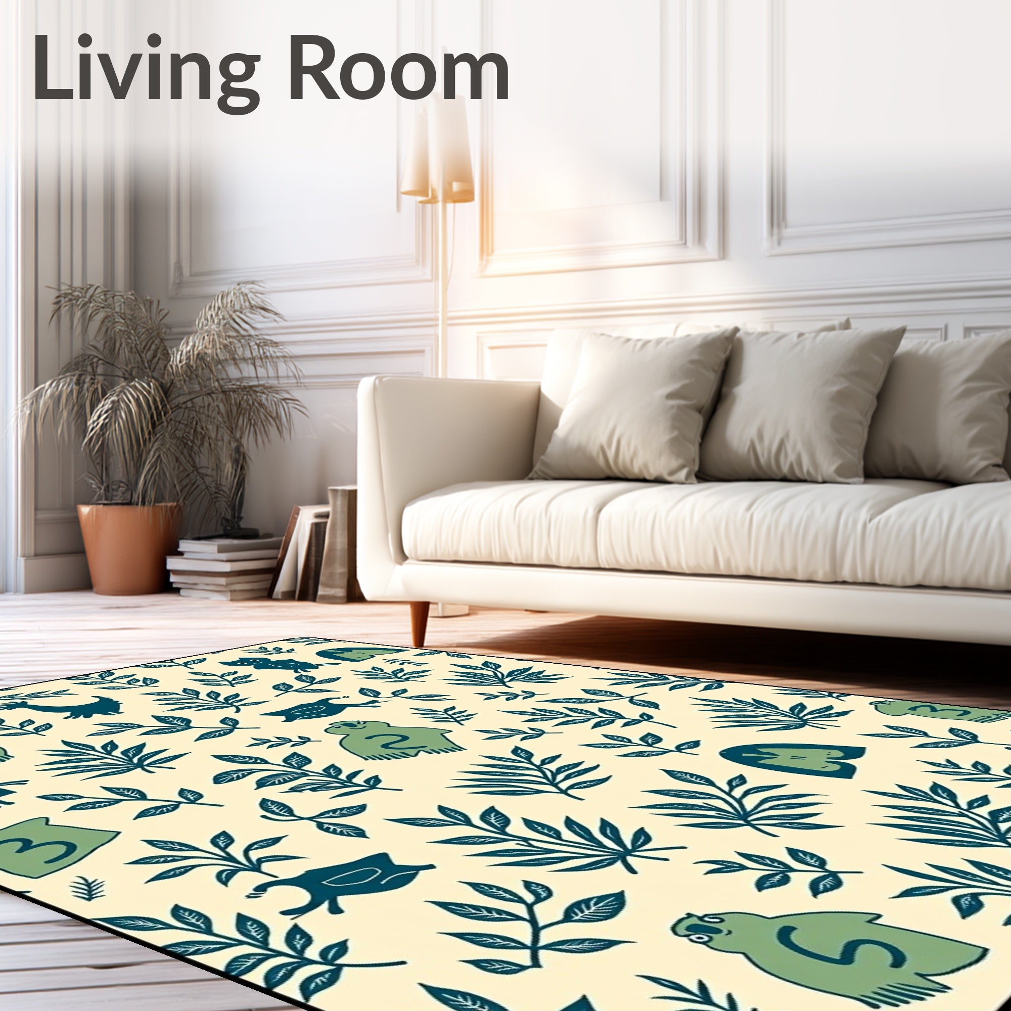 Whimsical Teal Creatures Leafy Garden Rug