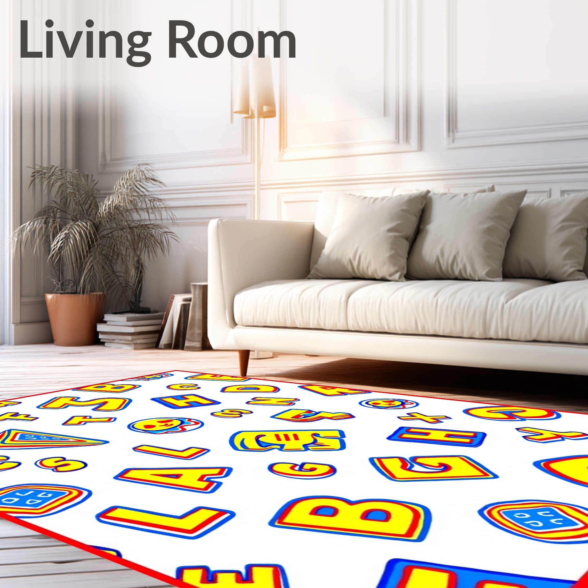 Yellow Blue Red Alphabet Collage Rug