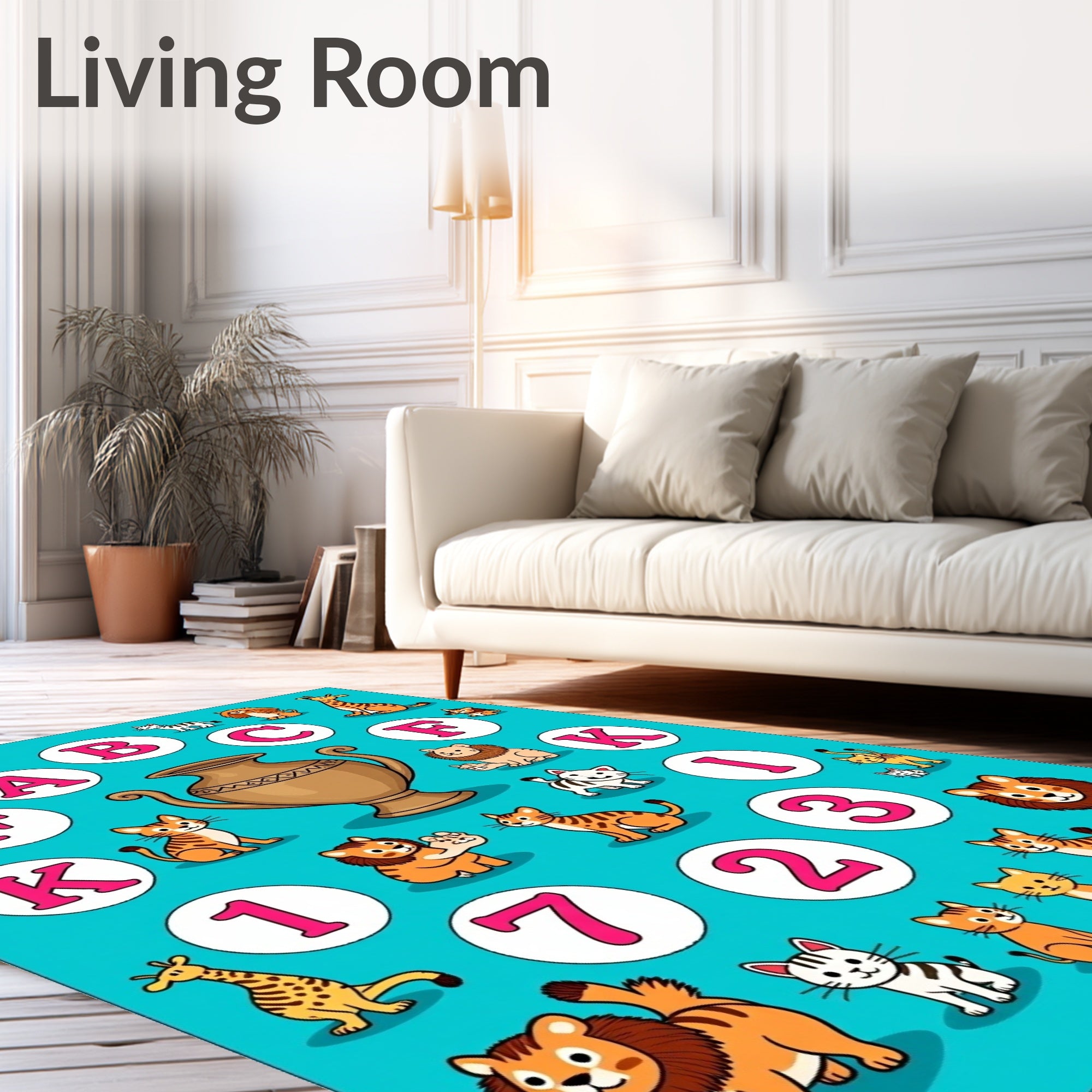 Whimsical Feline Alphabet Vase Companion Rug