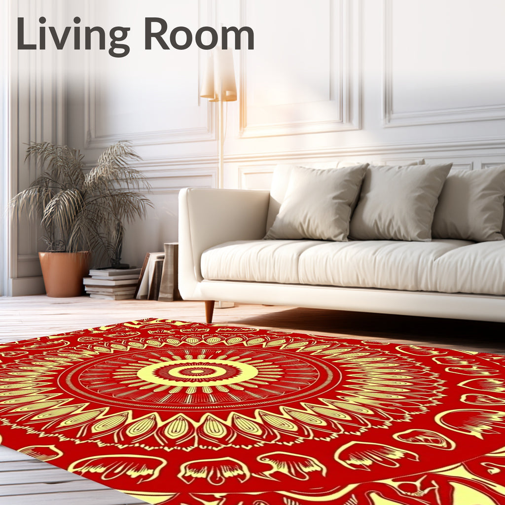Crimson Yellow Mandala Sunburst Rug