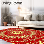 Crimson Yellow Mandala Sunburst Rug