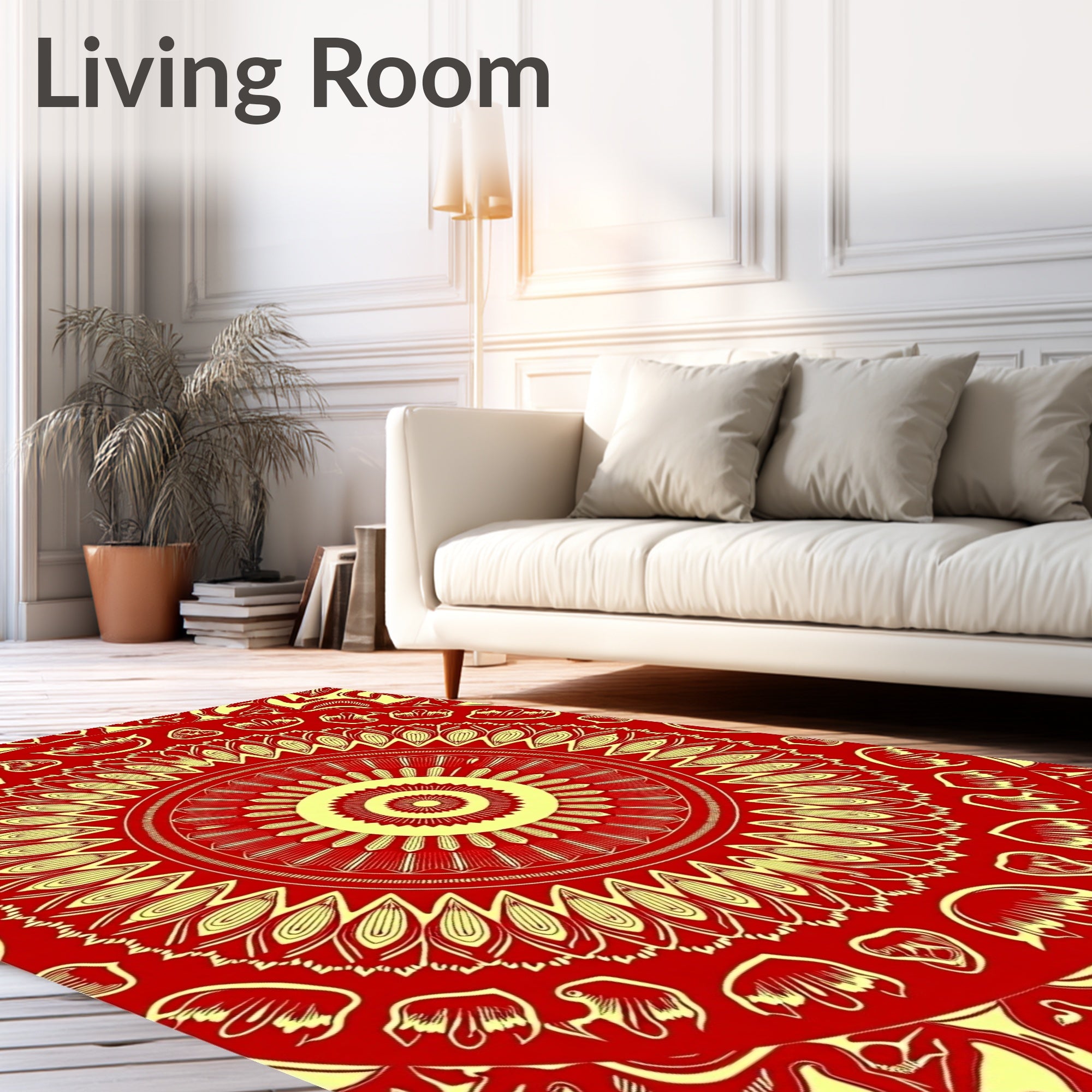 Crimson Yellow Mandala Sunburst Rug