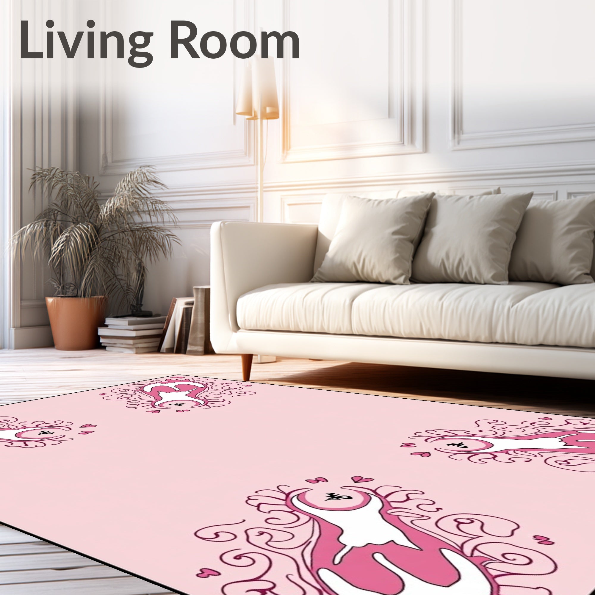Pink Whimsical Cat Swirls Rug