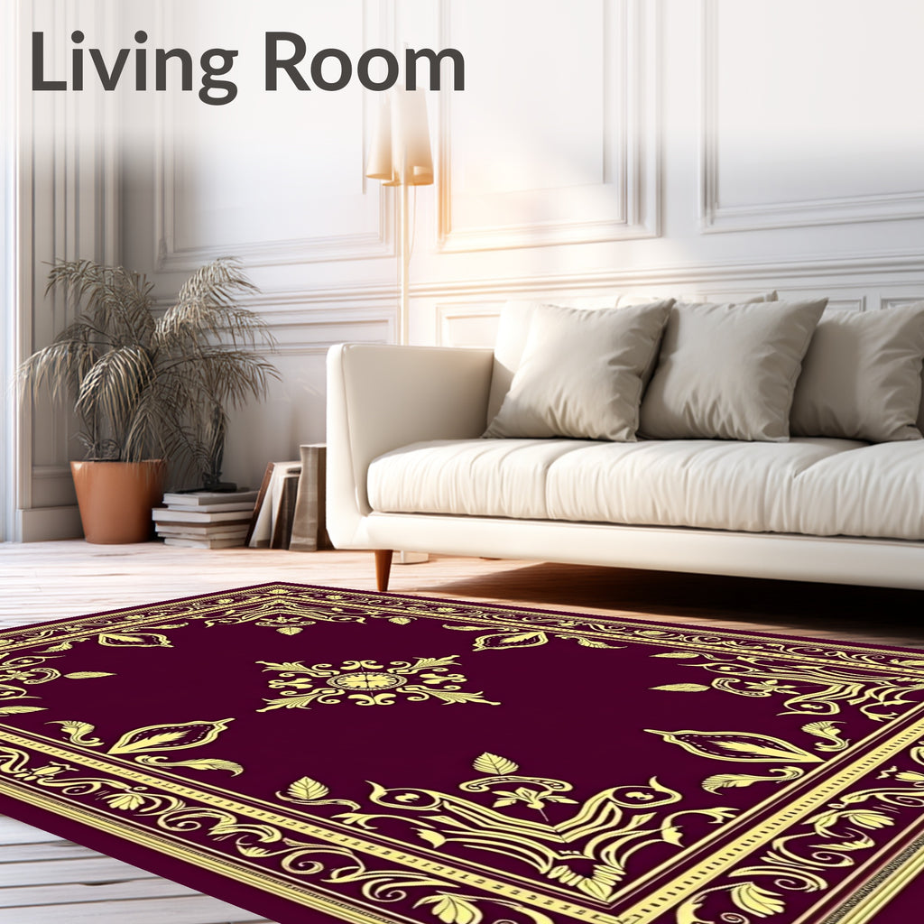 Regal Plum Gold Floral Medallion Rug