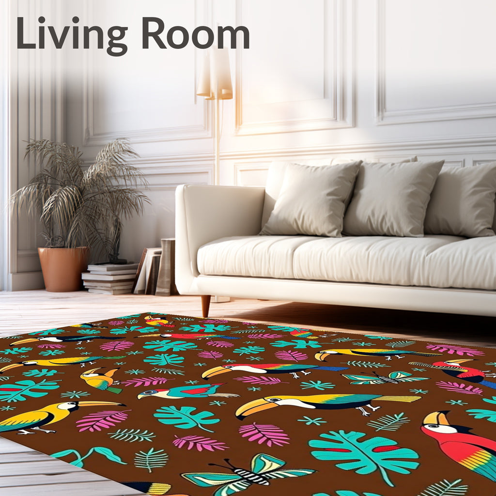 Tropical Toucan Birds and Butterflies Brown Rug