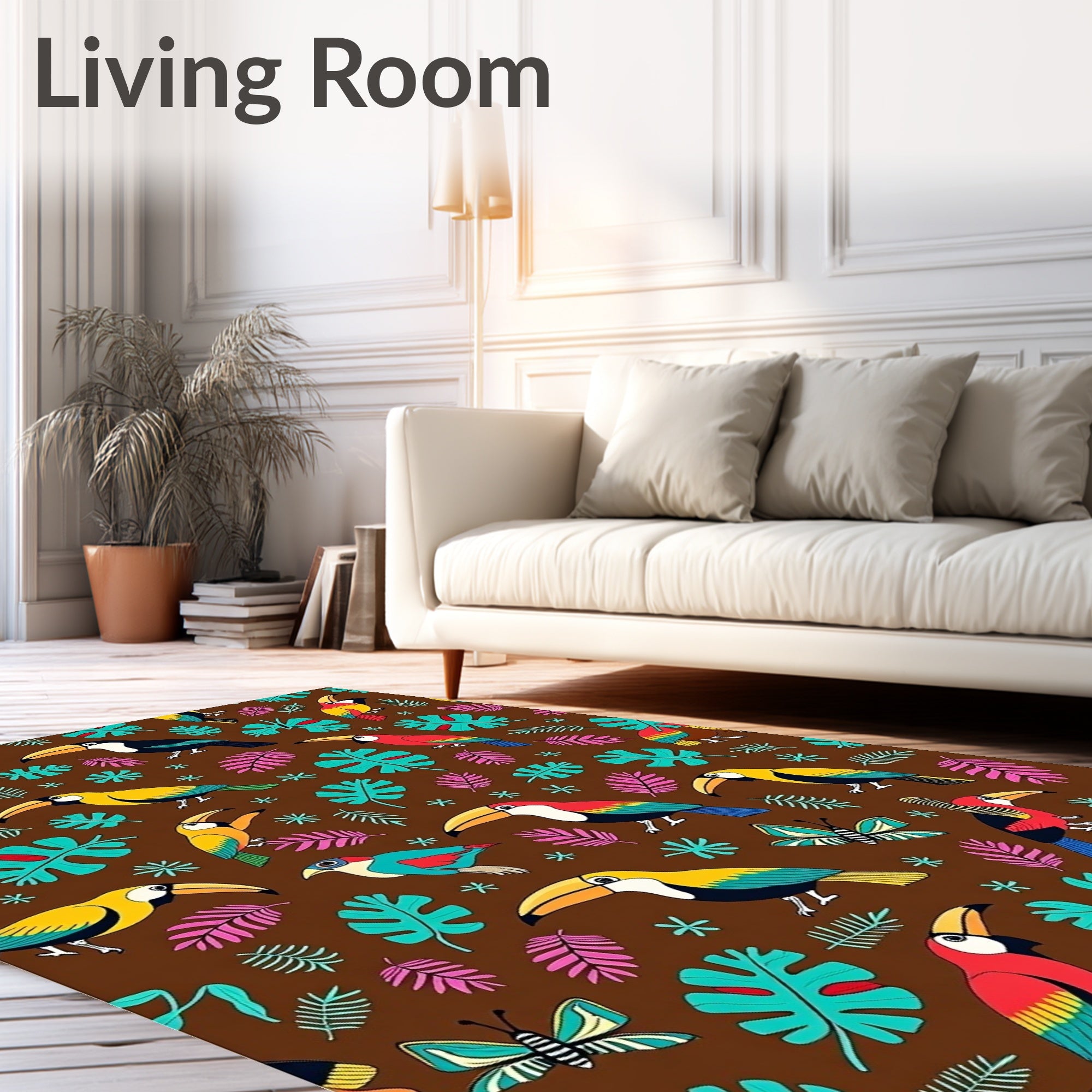 Tropical Toucan Birds and Butterflies Brown Rug