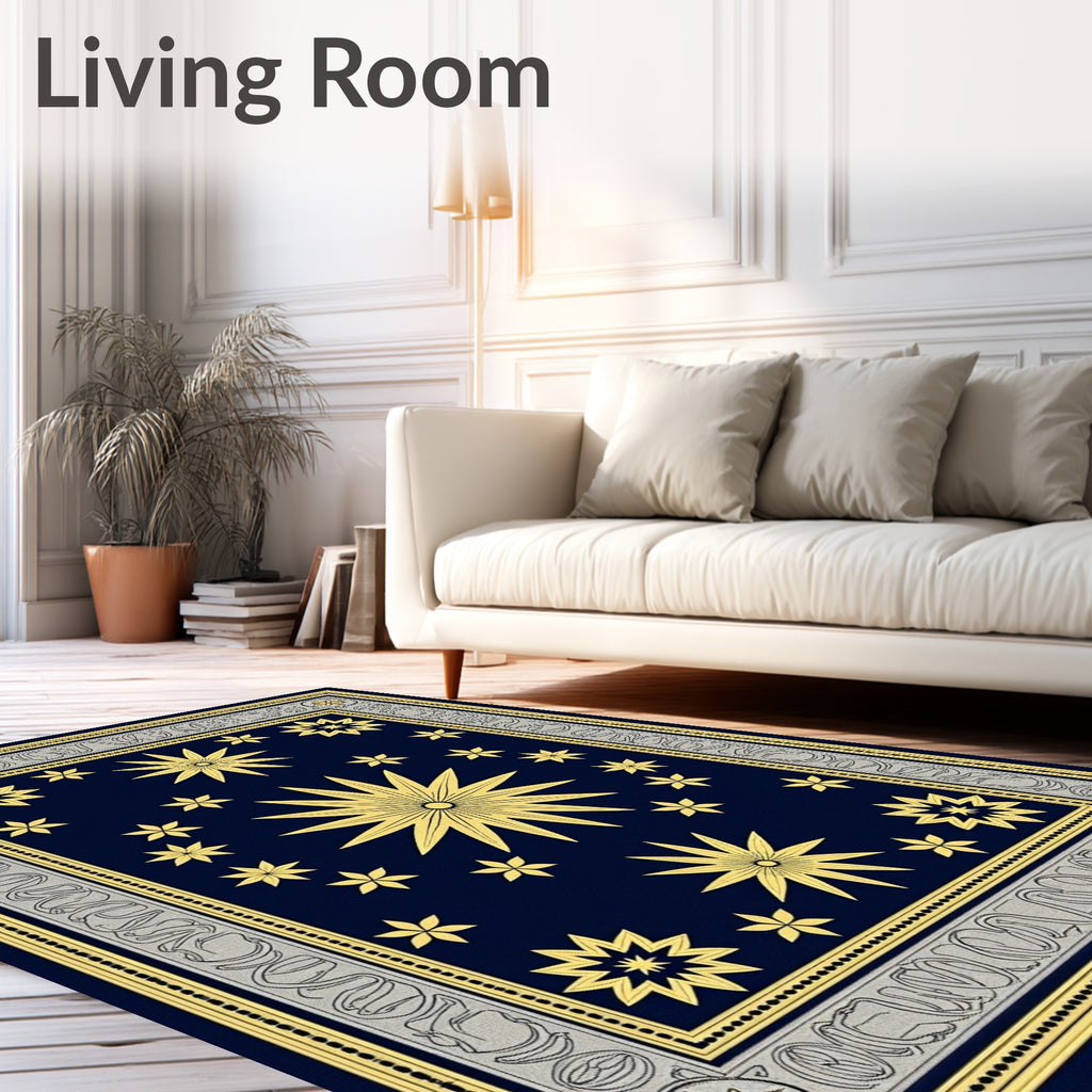 Celestial Gold Starburst Navy Rug