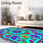 Vibrant Teal Floral Medallion Garden Rug