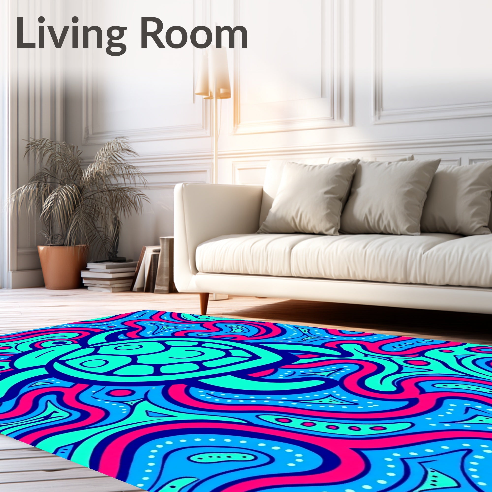 Trippy Blue Pink Turtle Swirl Rug