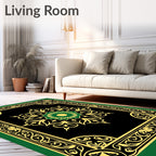 Green Gold Black Ornate Mandala Rug