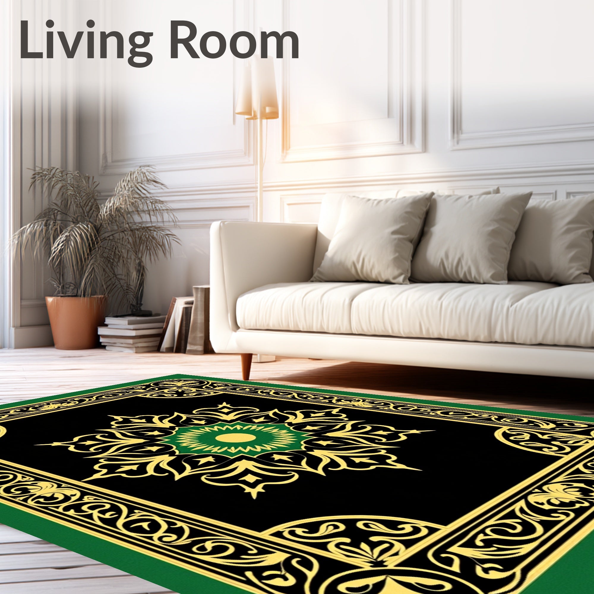 Green Gold Black Ornate Mandala Rug