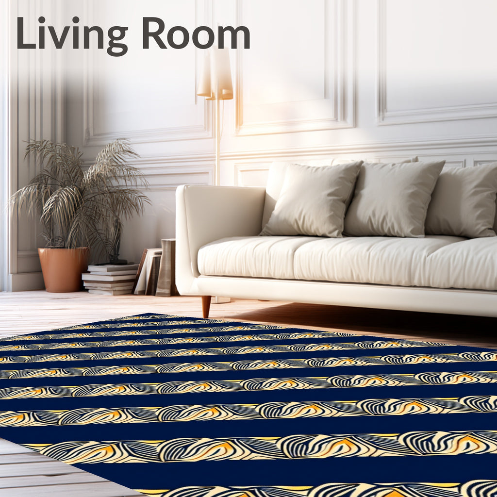 Navy Blue Golden Woven Diagonal Stripes Rug