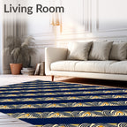 Navy Blue Golden Woven Diagonal Stripes Rug