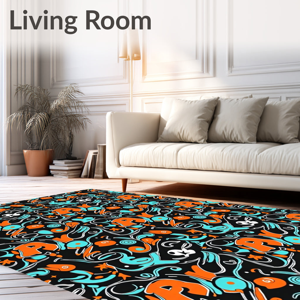 Orange Blue Graffiti Swirls Rug
