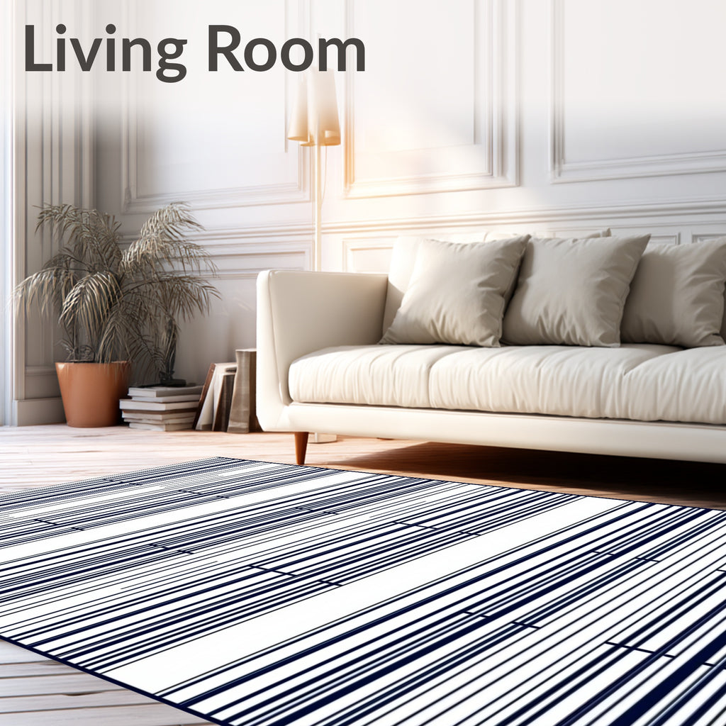 Dark Blue Thin Lined Rectangular Rug