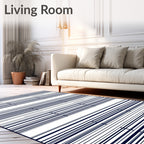 Dark Blue Thin Lined Rectangular Rug