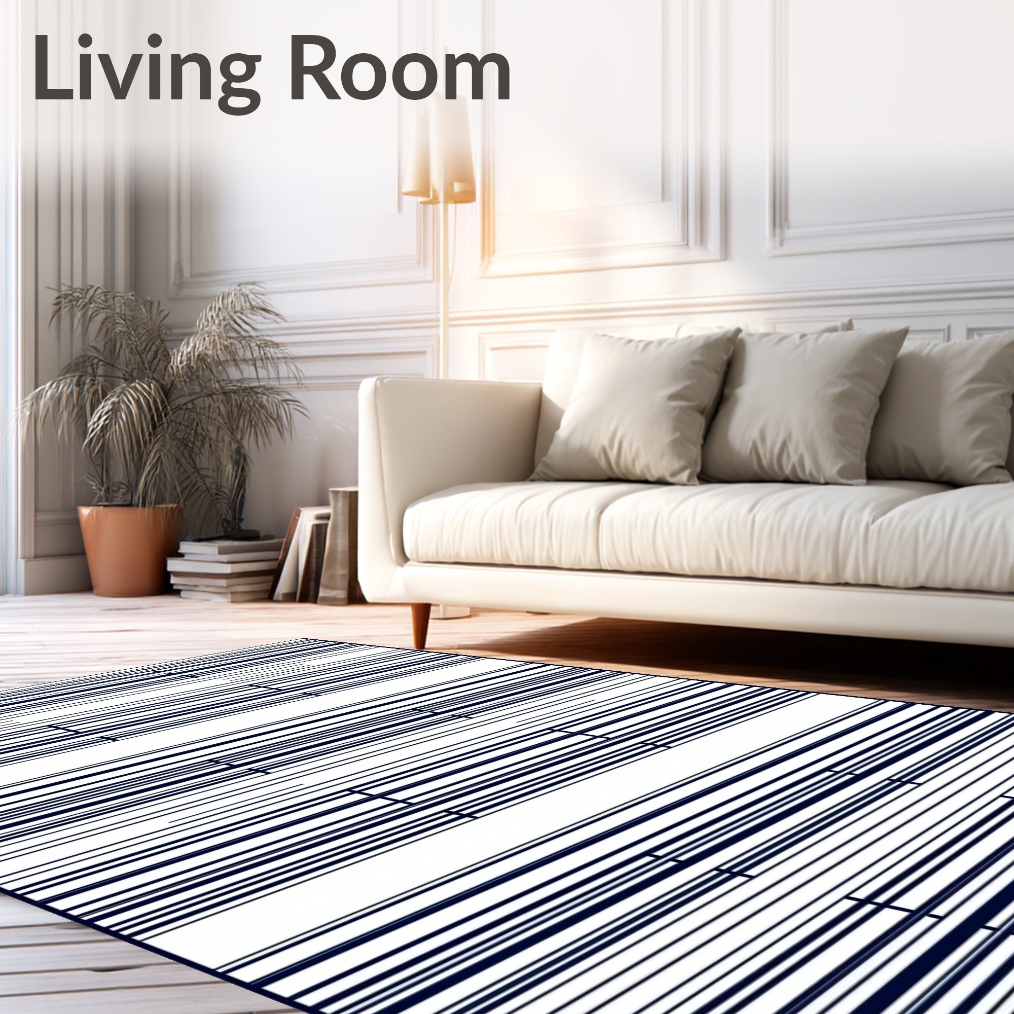 Dark Blue Thin Lined Rectangular Rug