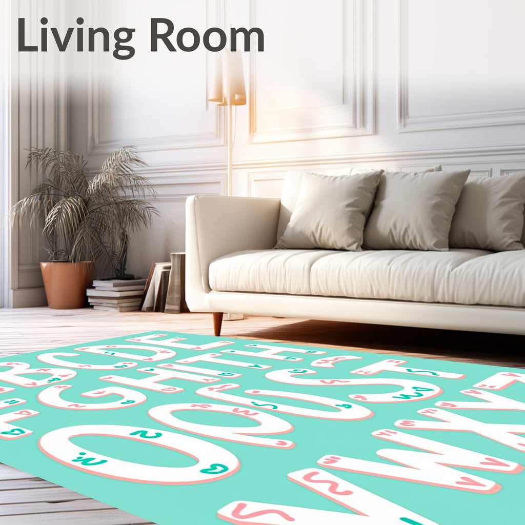 Whimsical Pink Teal Alphabet Letters Rug