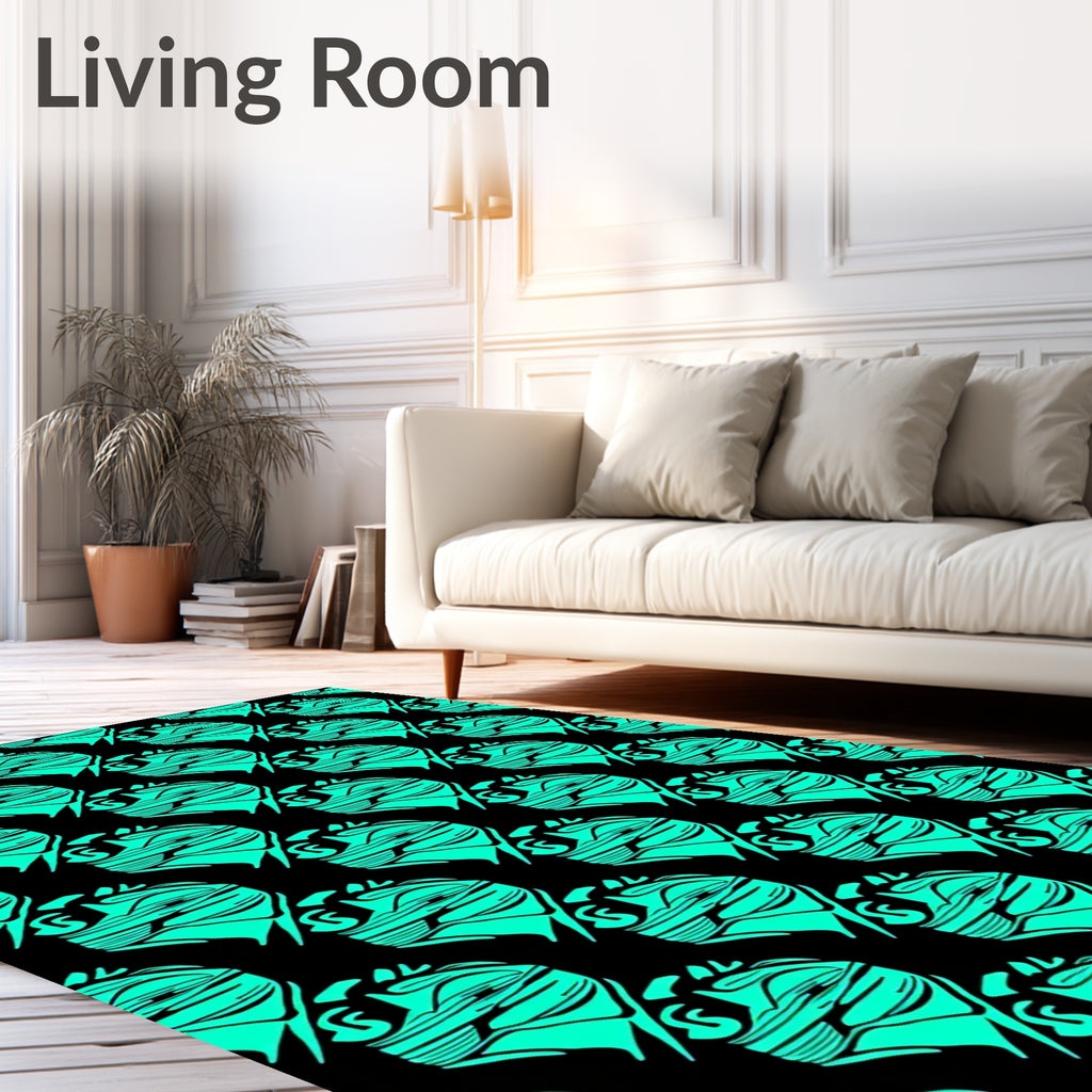 Bold Teal Abstract Geometric Head Rug