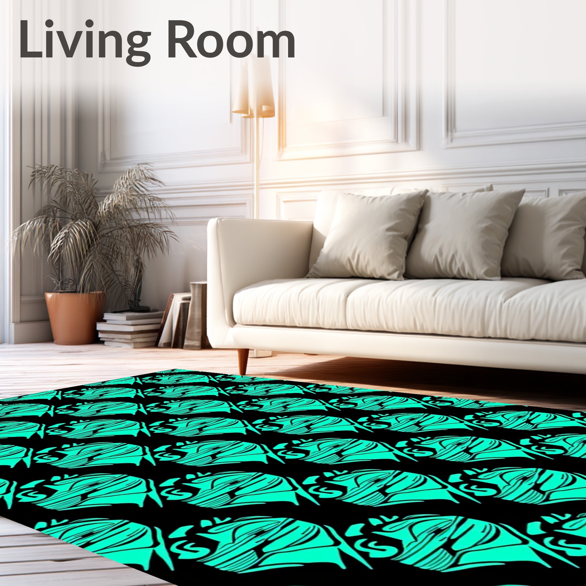 Bold Teal Abstract Geometric Head Rug