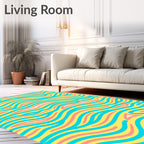 Yellow Teal Pink Abstract Wave Rug