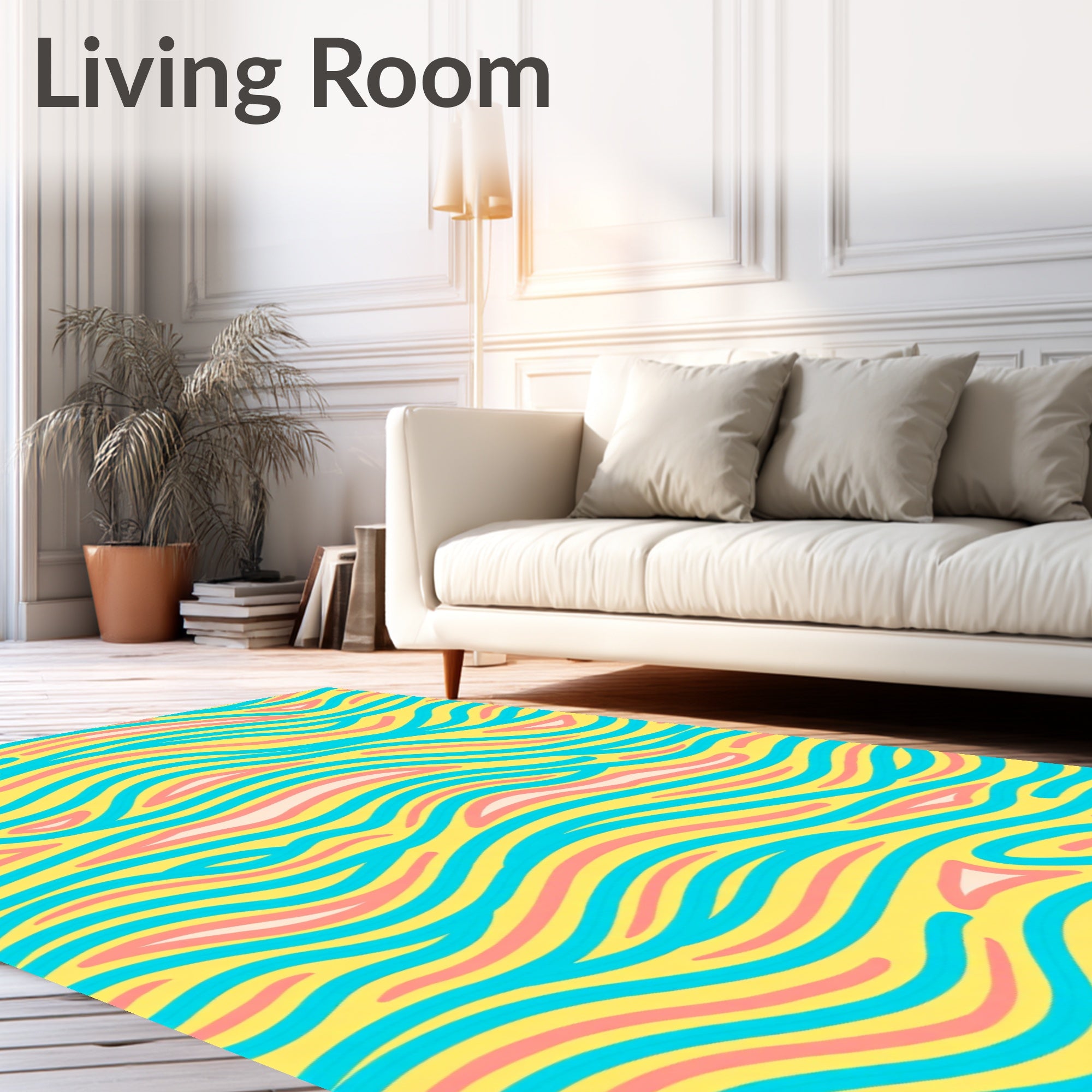 Yellow Teal Pink Abstract Wave Rug