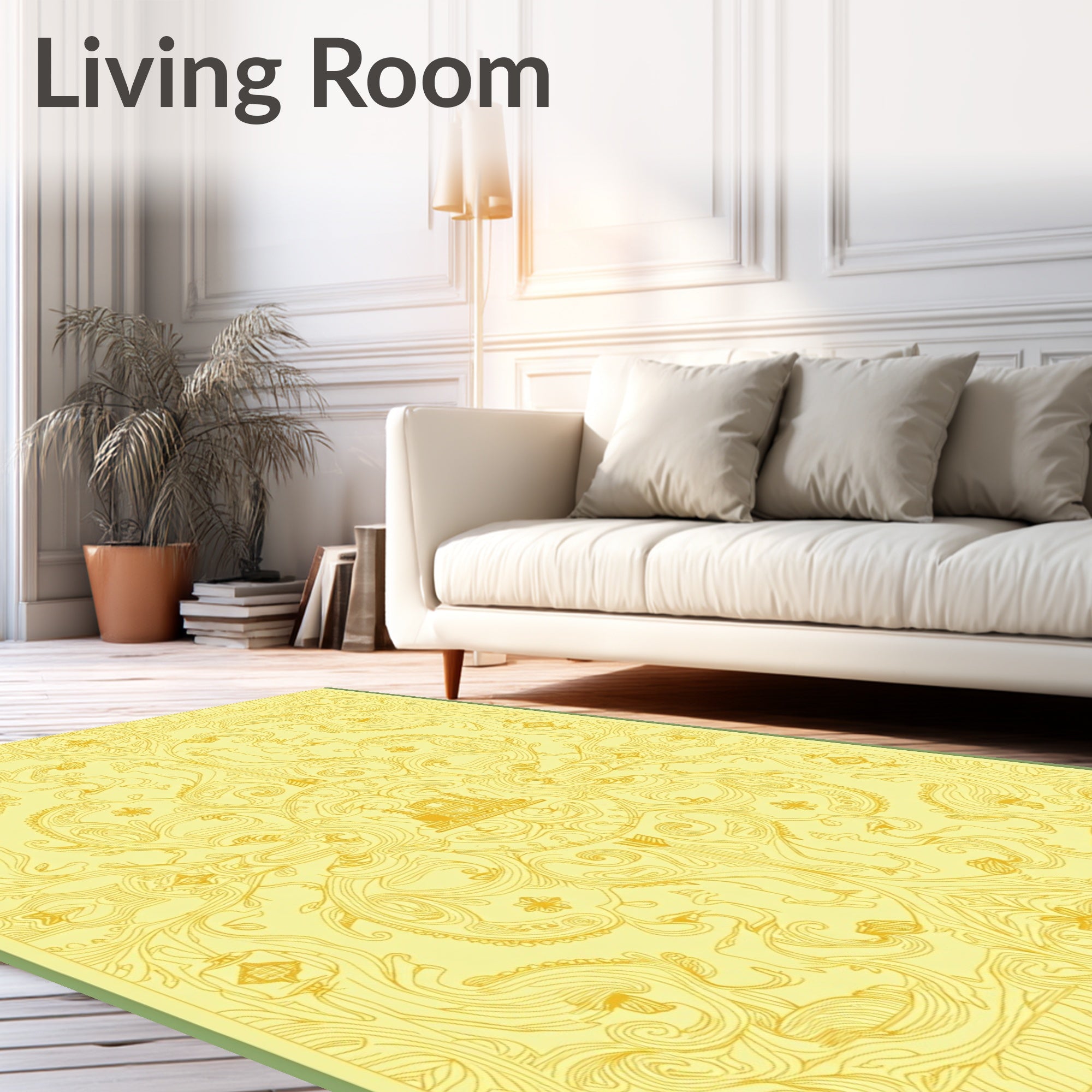 Yellow Floral Art Nouveau Line Drawing Rug