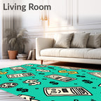 Cartoon Dollar Bills Turquoise Background Rug