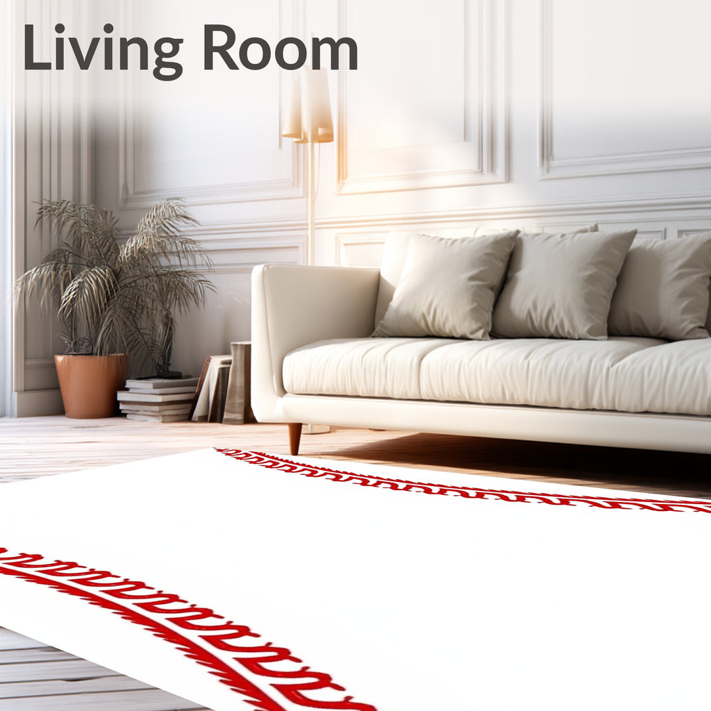 Red Baseball Stitching Border Rug