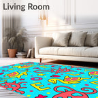Whimsical Aquatic Animals Letters Playful Rug