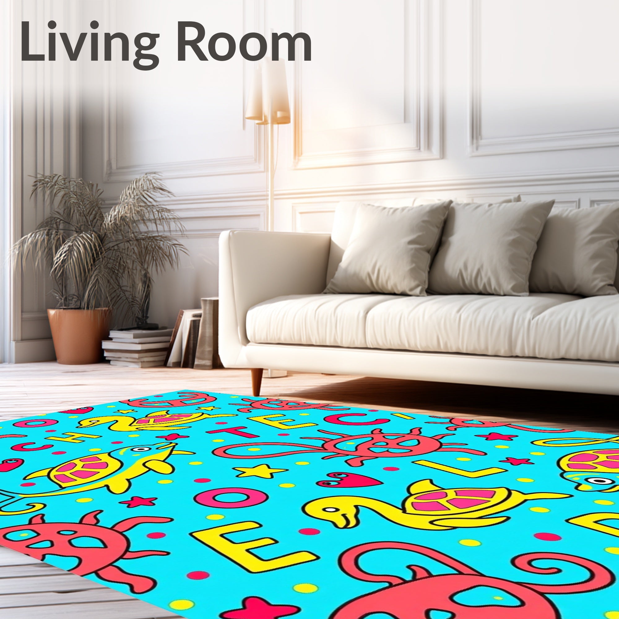 Whimsical Aquatic Animals Letters Playful Rug