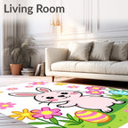 Whimsical Pink Bunny Spring Garden Easter Rug