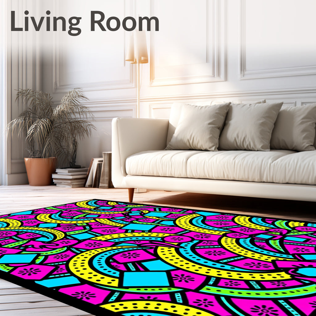 Vibrant Geometric Pink Yellow Blue Explosion Rug