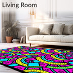 Vibrant Geometric Pink Yellow Blue Explosion Rug