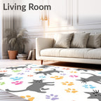 Gray Cats And Colorful Paws Rug