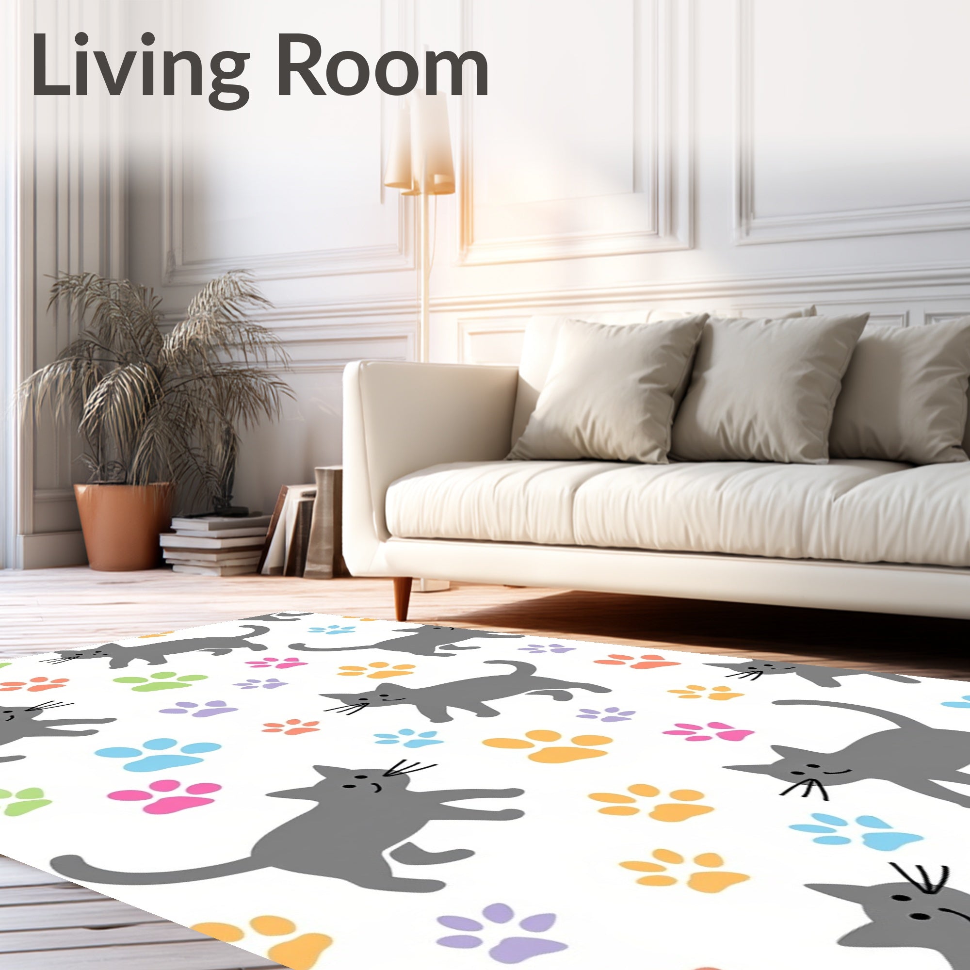 Gray Cats And Colorful Paws Rug