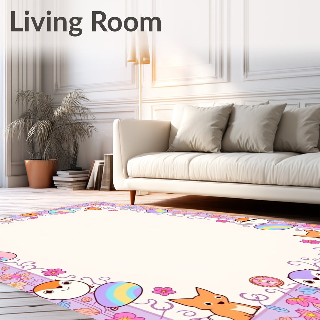 Cute Kawaii Fox Flower Border Rug