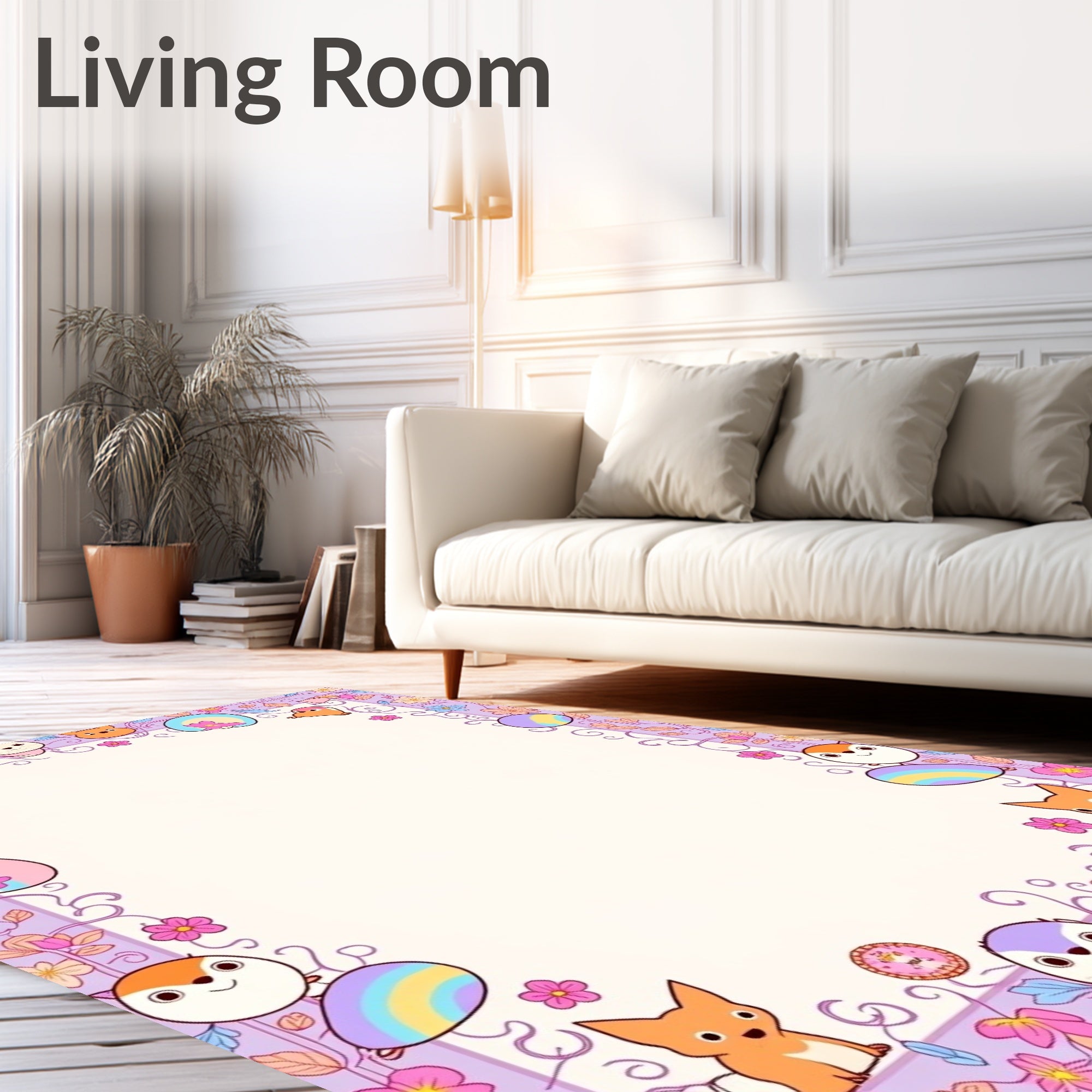 Cute Kawaii Fox Flower Border Rug