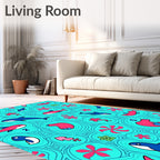 Aqua Coral Sea Life Whimsical Rug