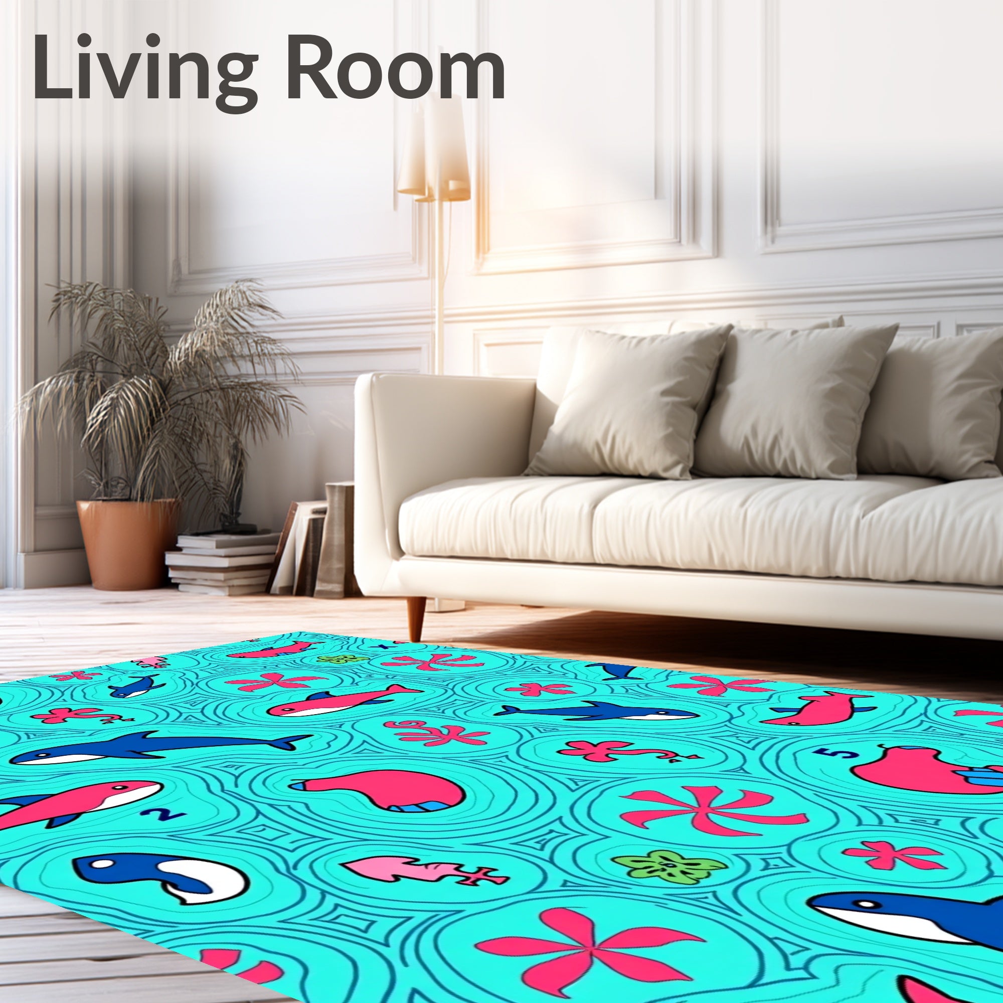 Aqua Coral Sea Life Whimsical Rug