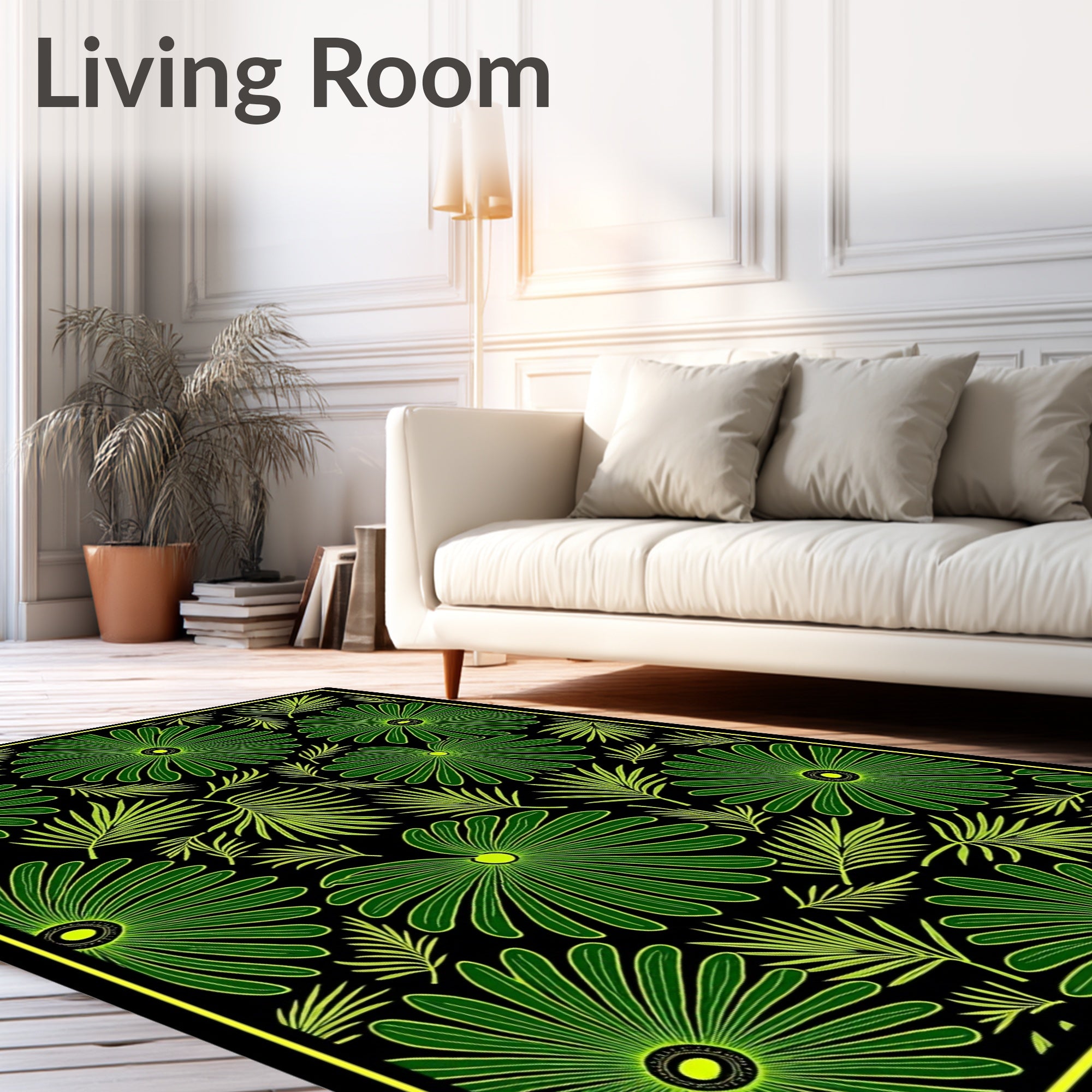 Vibrant Green Tropical Floral Medley Rug
