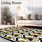 Bold Yellow Black Abstract Swirl Rug