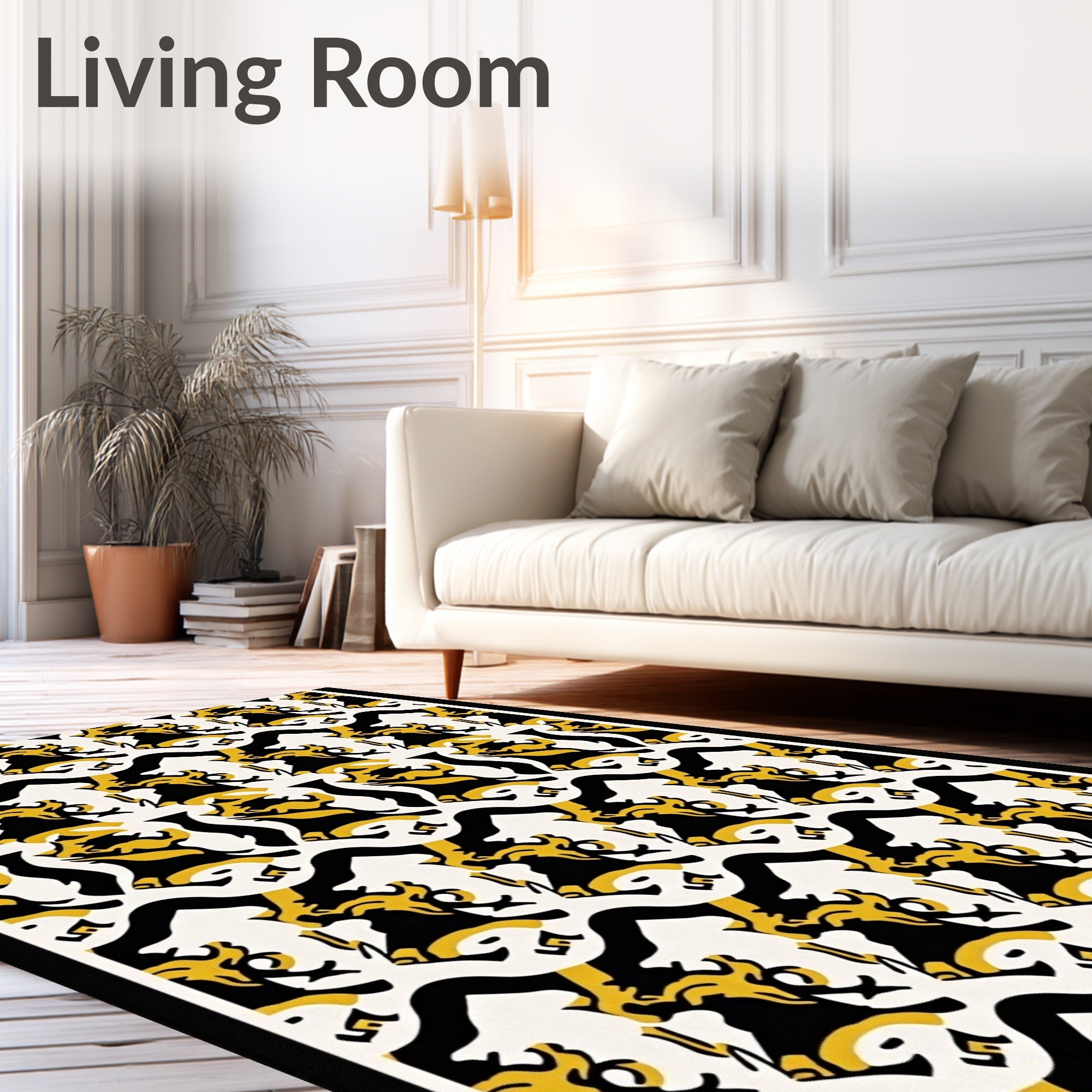 Bold Yellow Black Abstract Swirl Rug