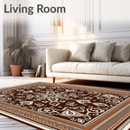 Rich Brown White Floral Medallion Rug