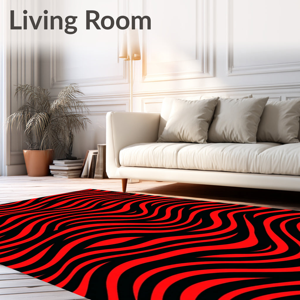 Crimson Wave Abstract Stripe Rug