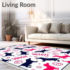 Pink and Navy Dog Scattered Composition Rug