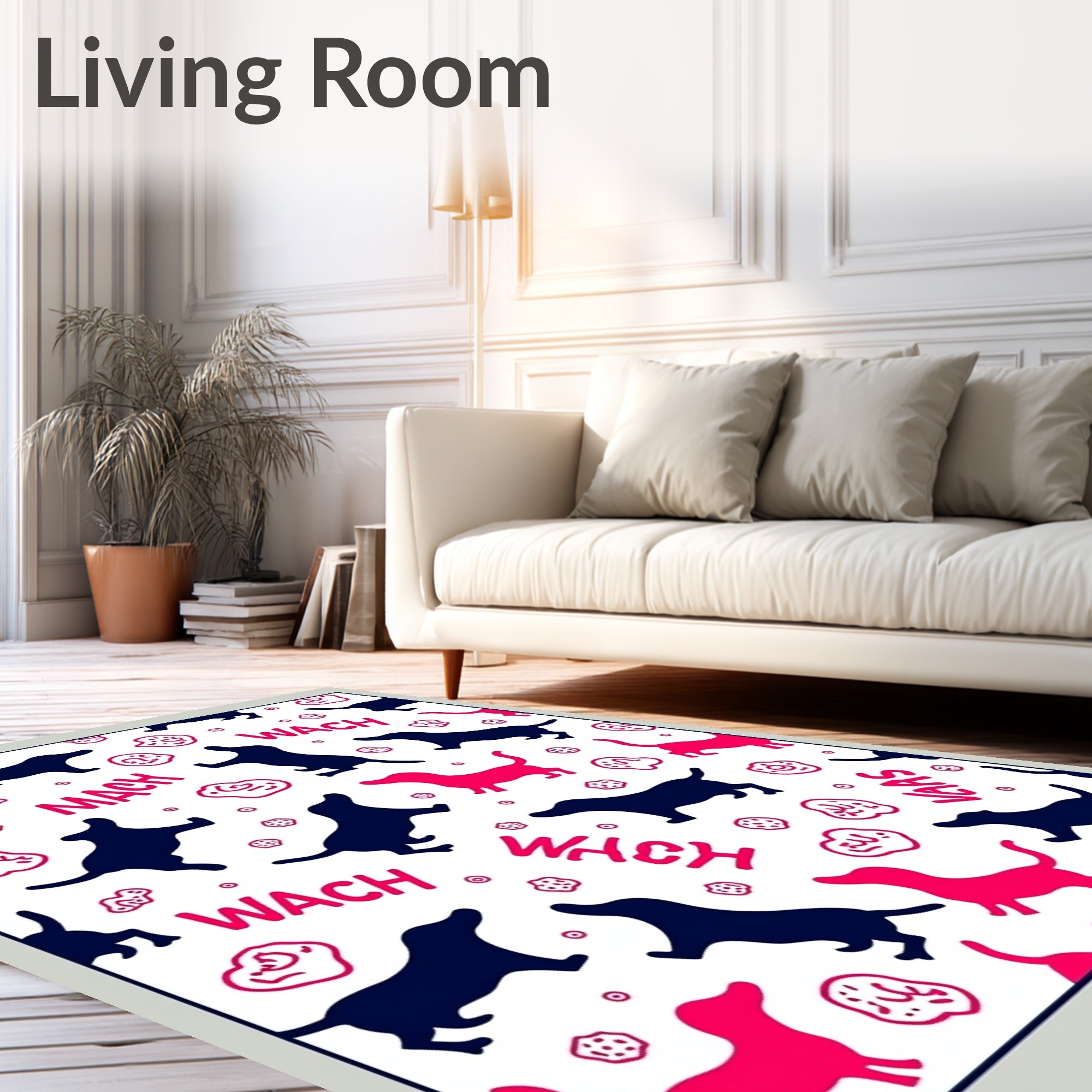 Pink and Navy Dog Scattered Composition Rug